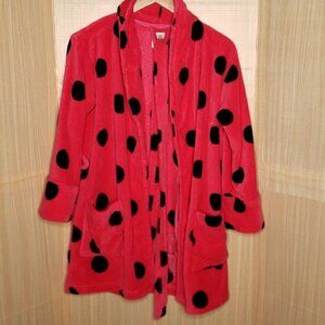 Pink Victoria's Secret Womens Pink Plush Robe Black Polka Dots XS/S